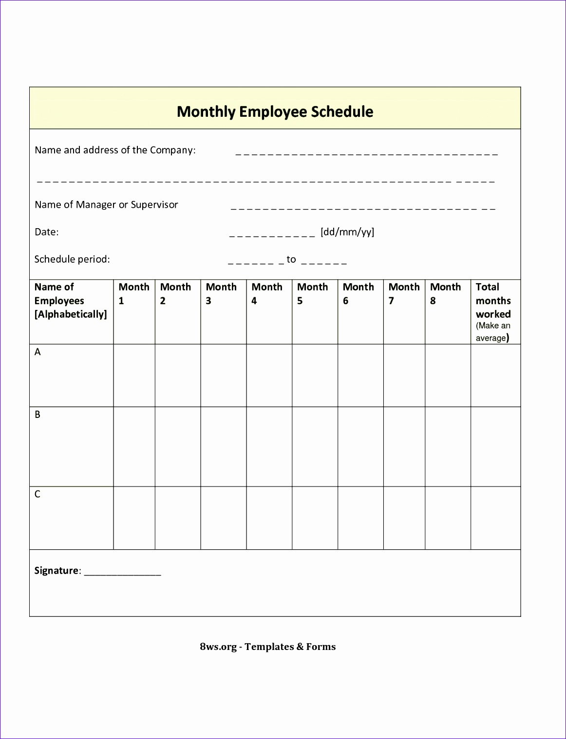 7 Monthly Staff Schedule Template Excel Excel Templates