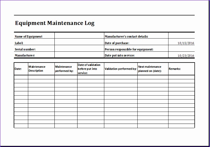 Rental Vehicle Log Book 6pfkd Unique Equipment Maintenance Log Template