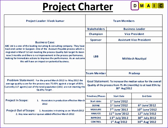 10 Six Sigma Project Charter Template Excel Excel Templates