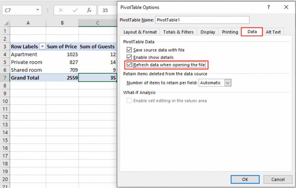 How to auto refresh pivot table data in Excel