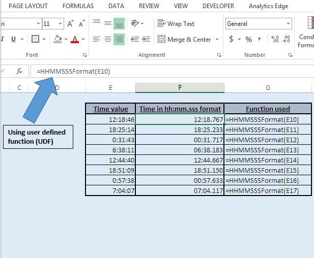 Show the time in hhmm.sss format using VBA