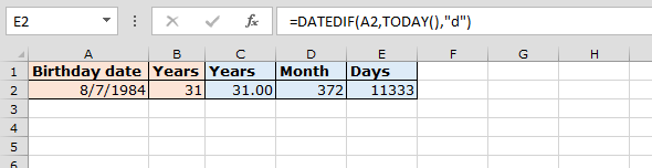 Calculate Years, Months, Days elapsed from a certain date in Microsoft