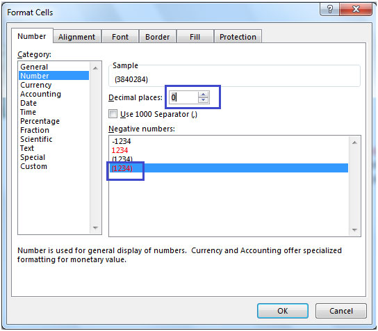 Formatting a Negative Number with Parentheses in Microsoft