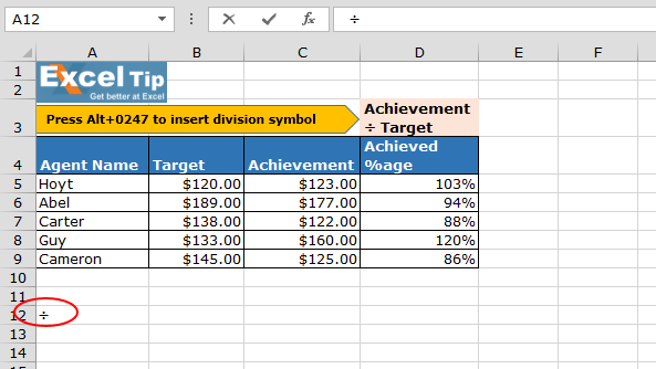 Insert a division symbol in excel Microsoft Excel Tips from Excel Tip