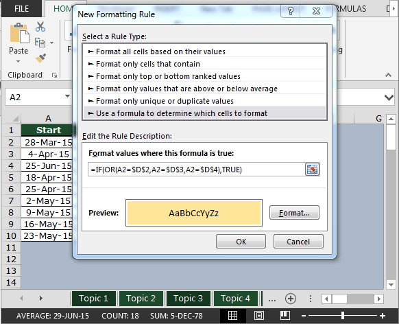 In Excel Conditional Formatting on Dates