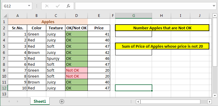 Excel Operations If Not Equal To