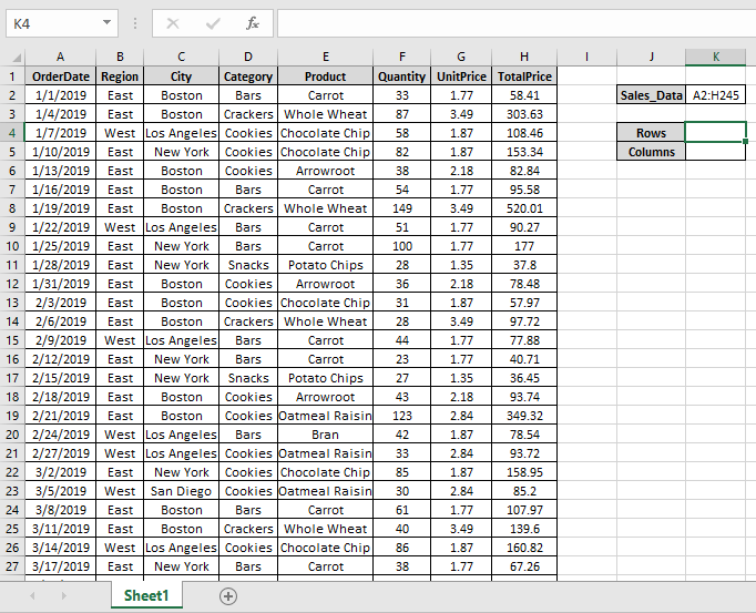 How to Count table rows & columns in Excel