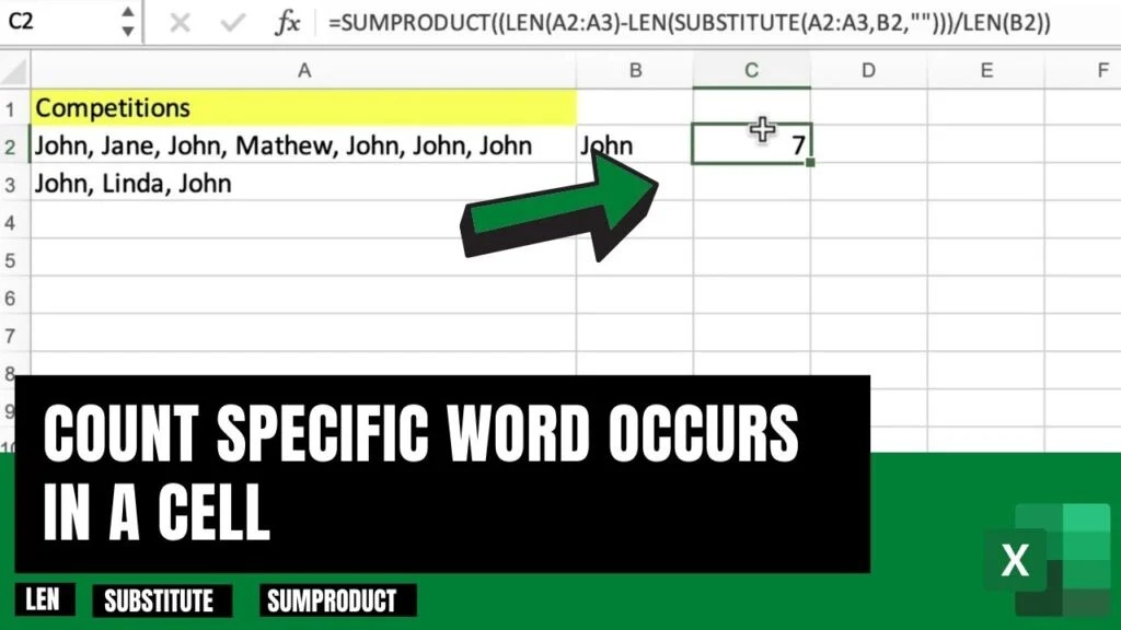 How To Count Specific Word That Occurs In a Cell? ExcelTutorial