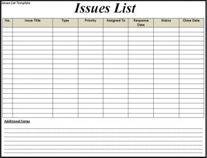 Issue List Template - Excel Word Template