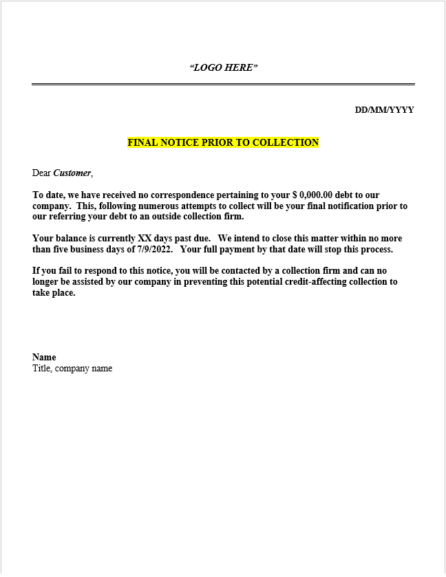 Write Best Collection Letter Templates - Excel Word Template