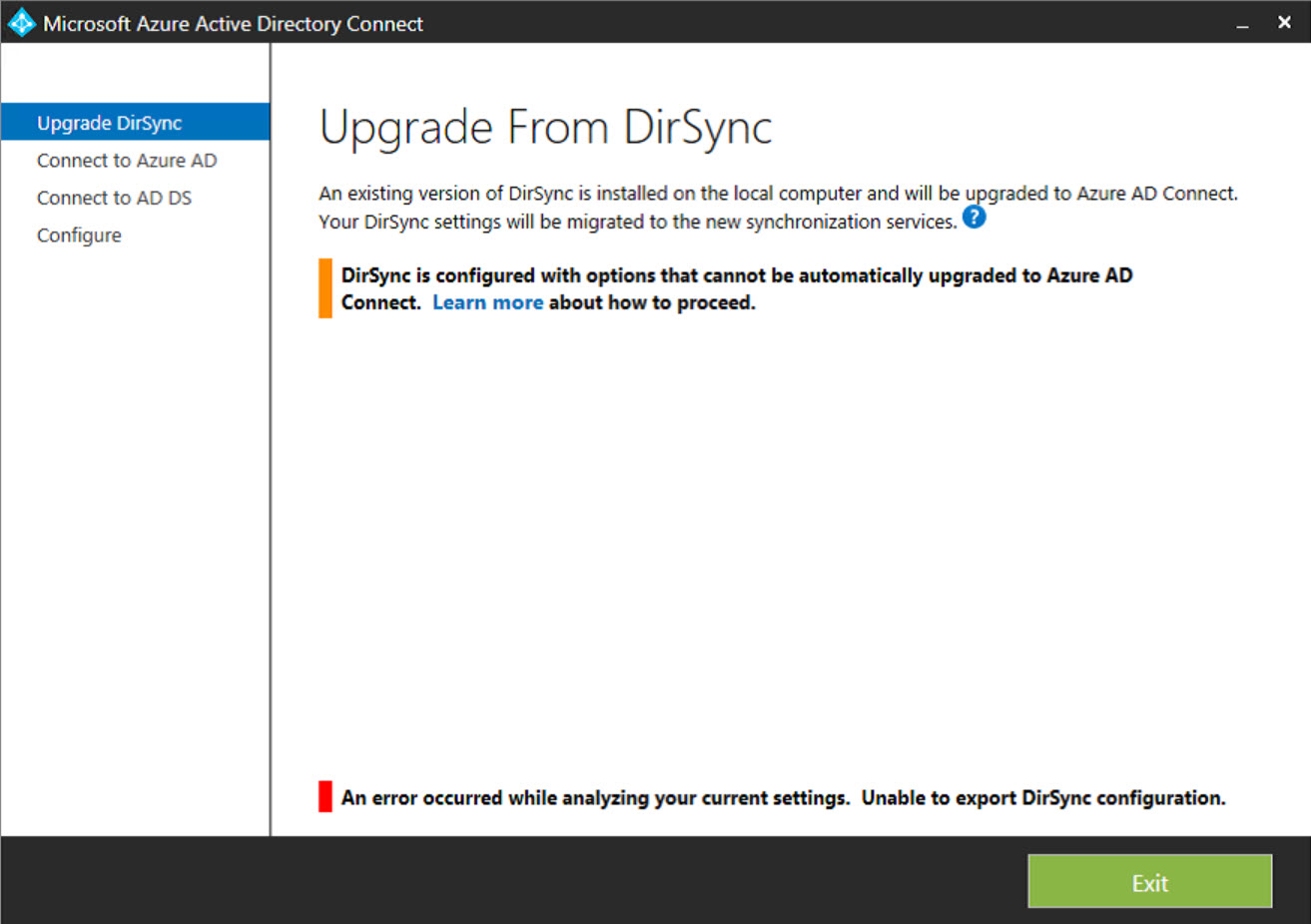FAQ 000152 Inplace upgrade from Dirsync to AD connect
