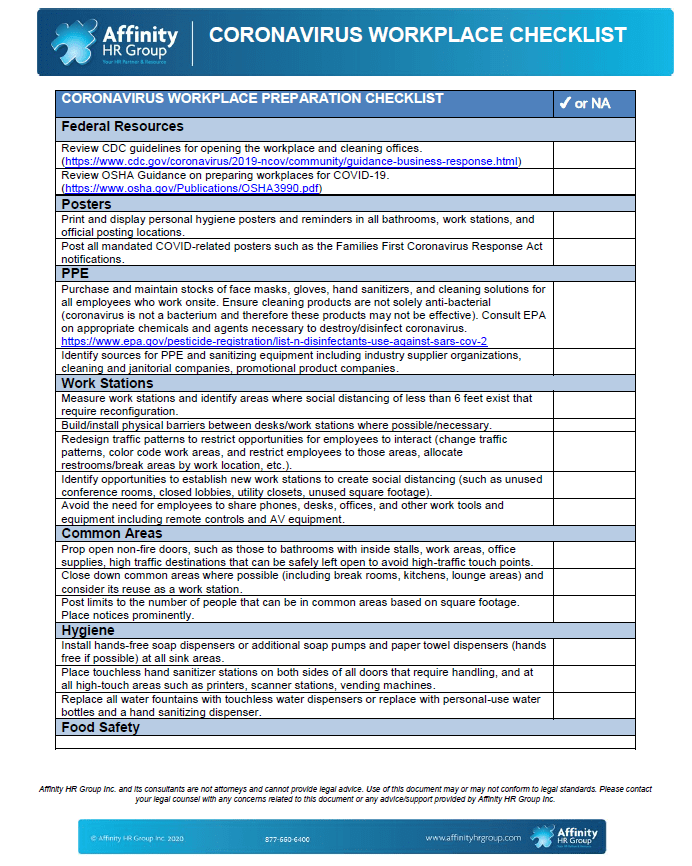 Workplace Reentry Checklist Executives’ Club of Chicago