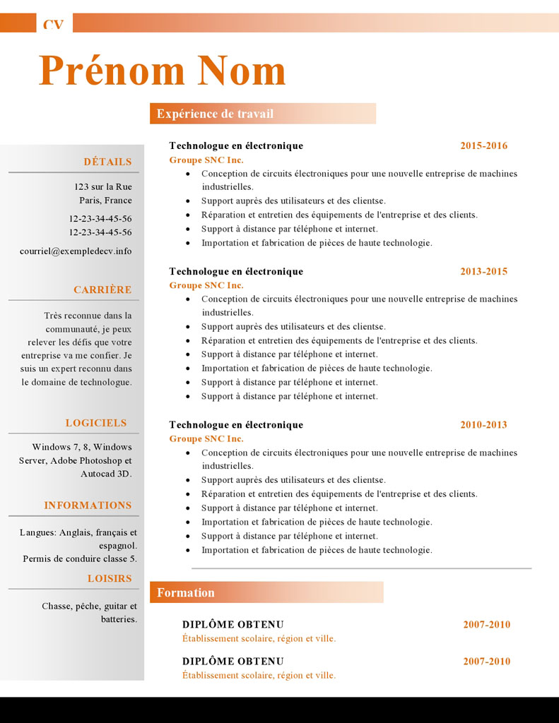 Cv Cuisinier