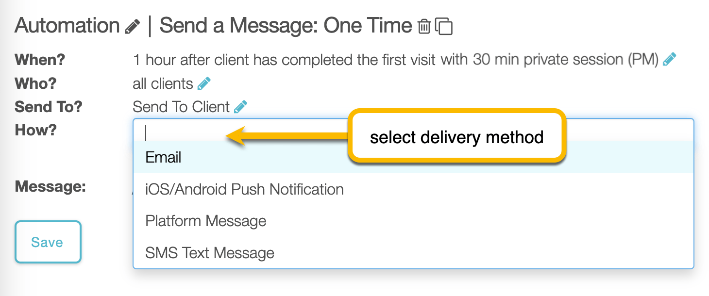 Send Message Automation Completed Visits Knowledge Base