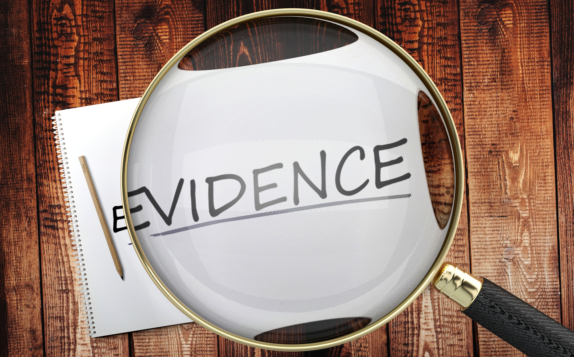 Study, learn and explore evidence pictured as a magnifying glass