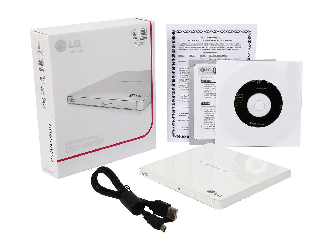 LG Electronics GP65NW60 External 8x Slim USB DVD+/RW (White) www