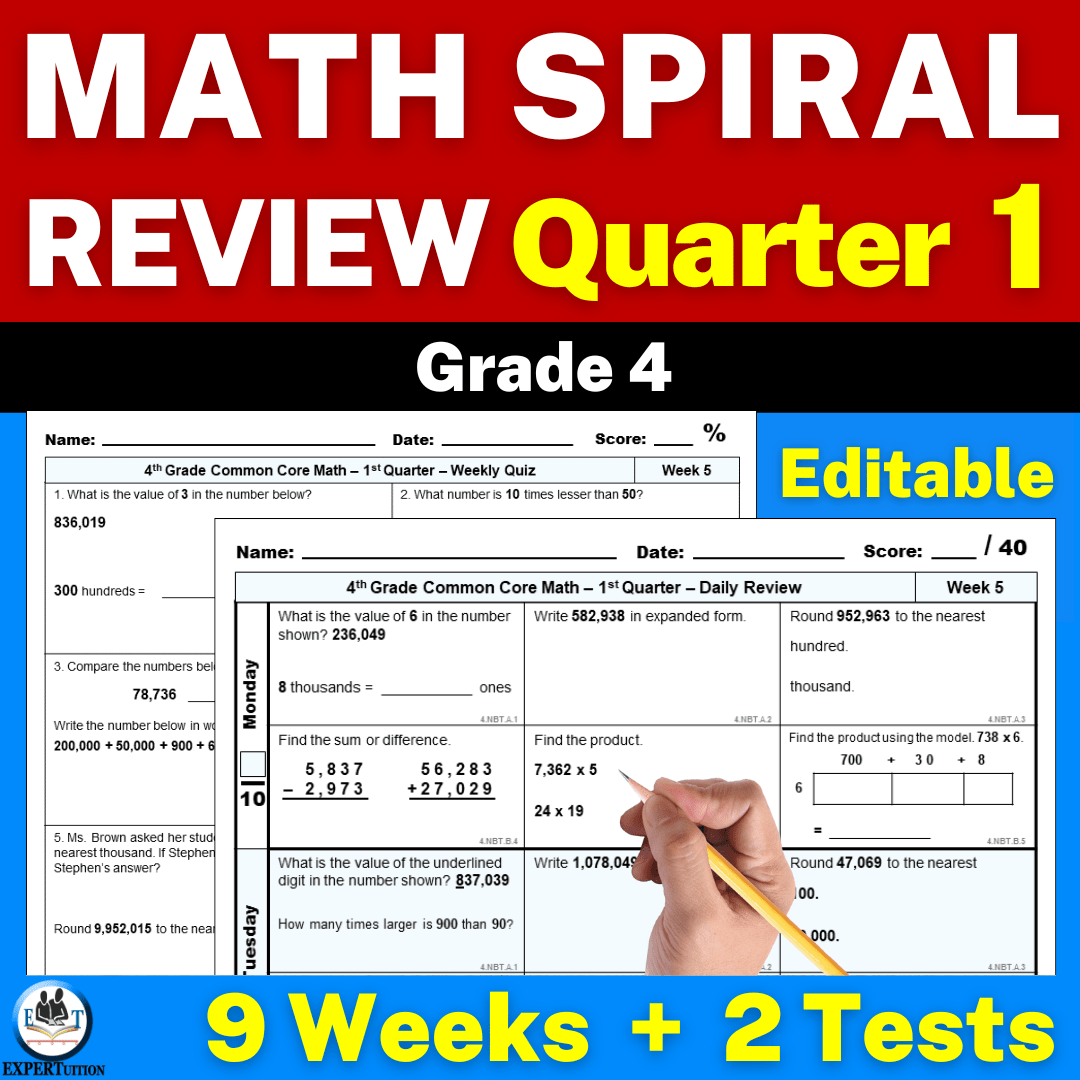4th Grade Math Spiral Review Worksheets Q 1 ExperTuition