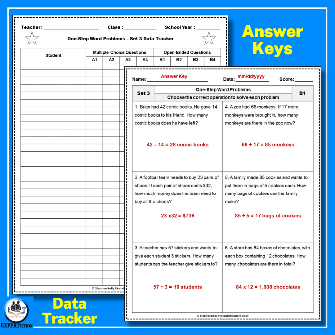 One Step Word Problem All Operations Worksheets – Set 3 - ExperTuition