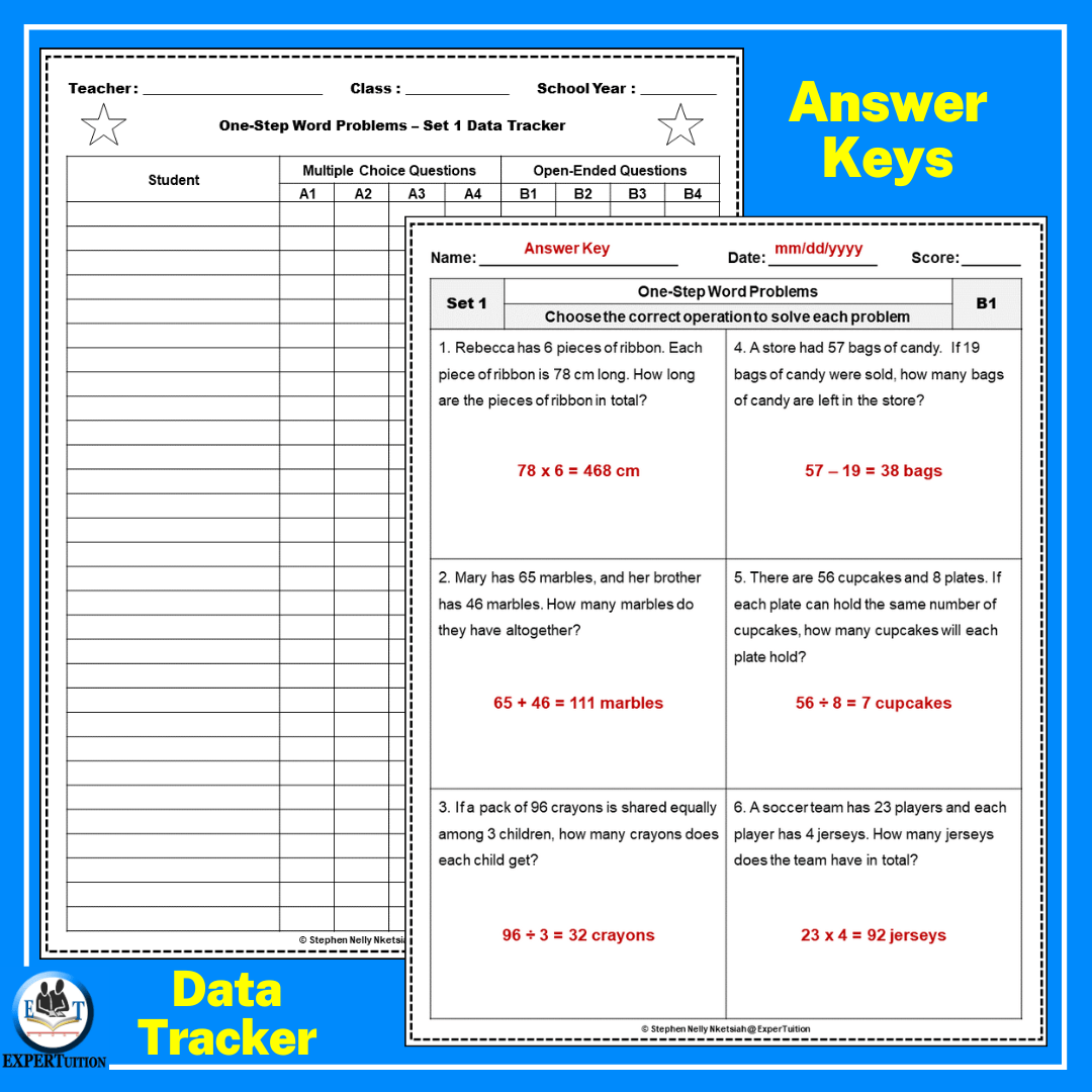 One Step Word Problems Worksheets – Set 1 - ExperTuition