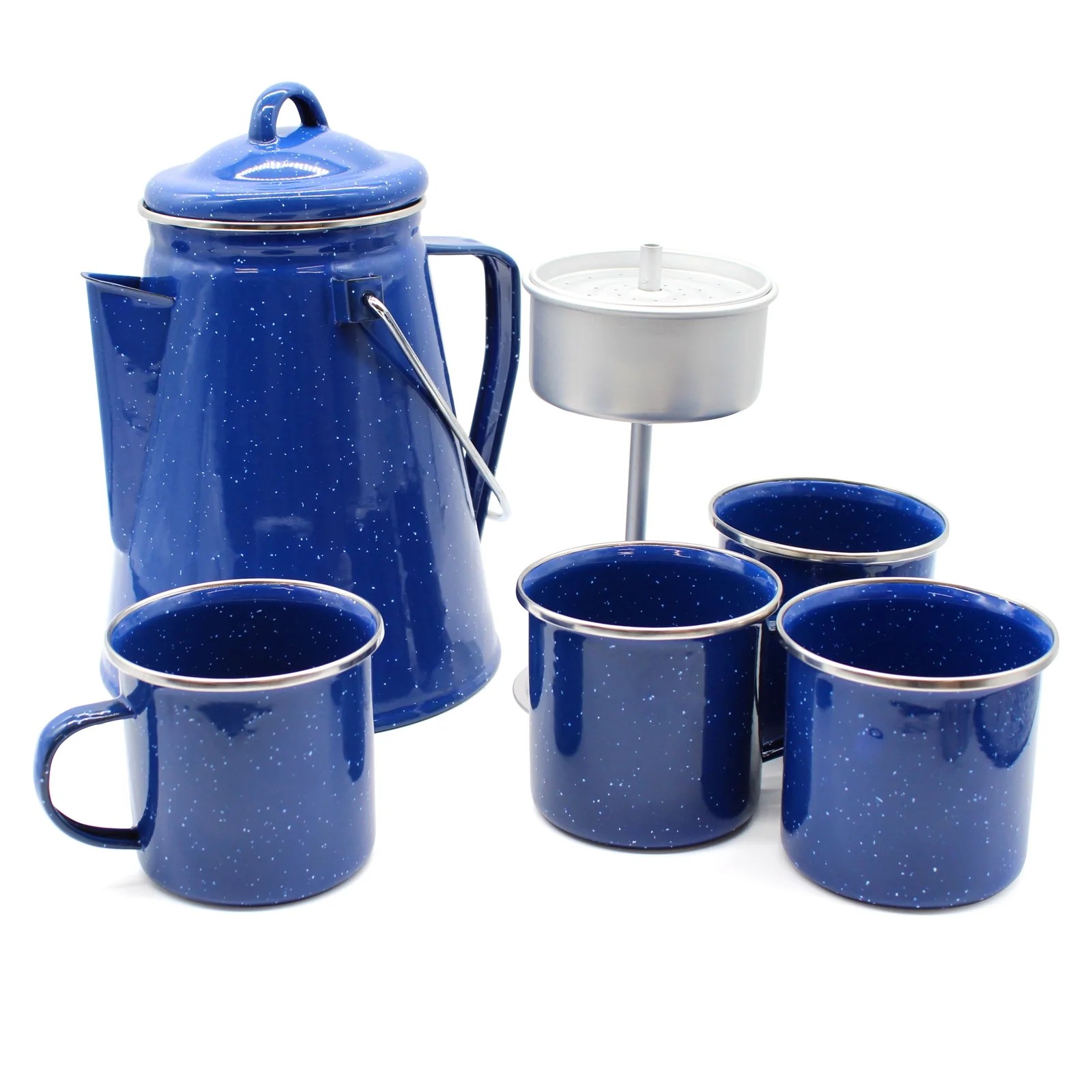 5 Piece Coffee Percolator Set with Pot & Cups Stove / Campfire