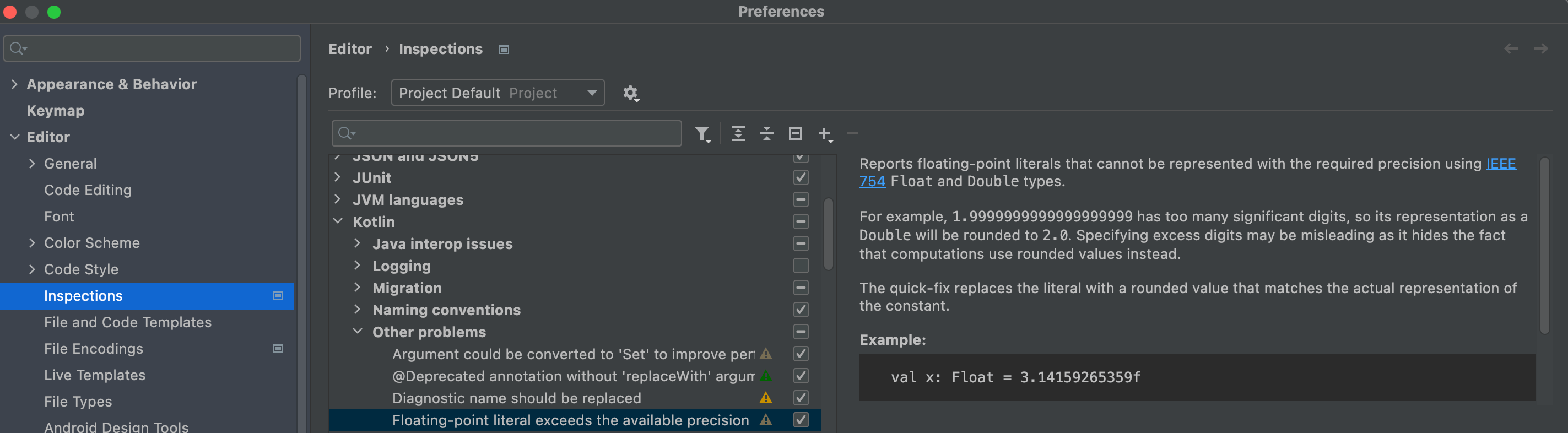 Anomalies In IntelliJ Kotlin FloatingPoint Literal Inspection