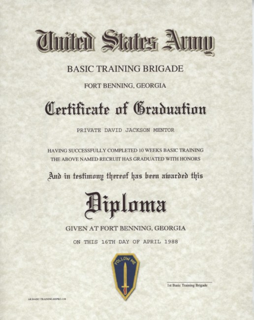 Army Basic Training Personalized Certificate