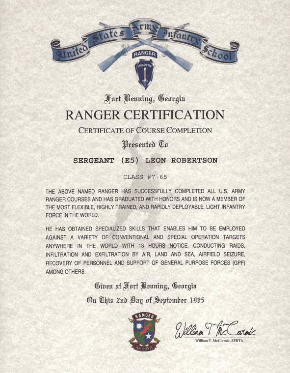 Ranger Certification Certificate