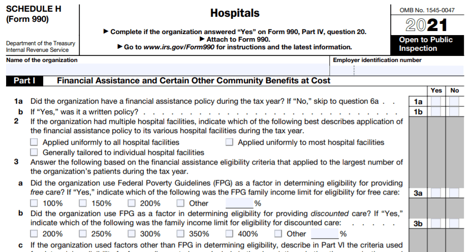IRS Form 990 Schedule H Instructions for Hospital Organizations