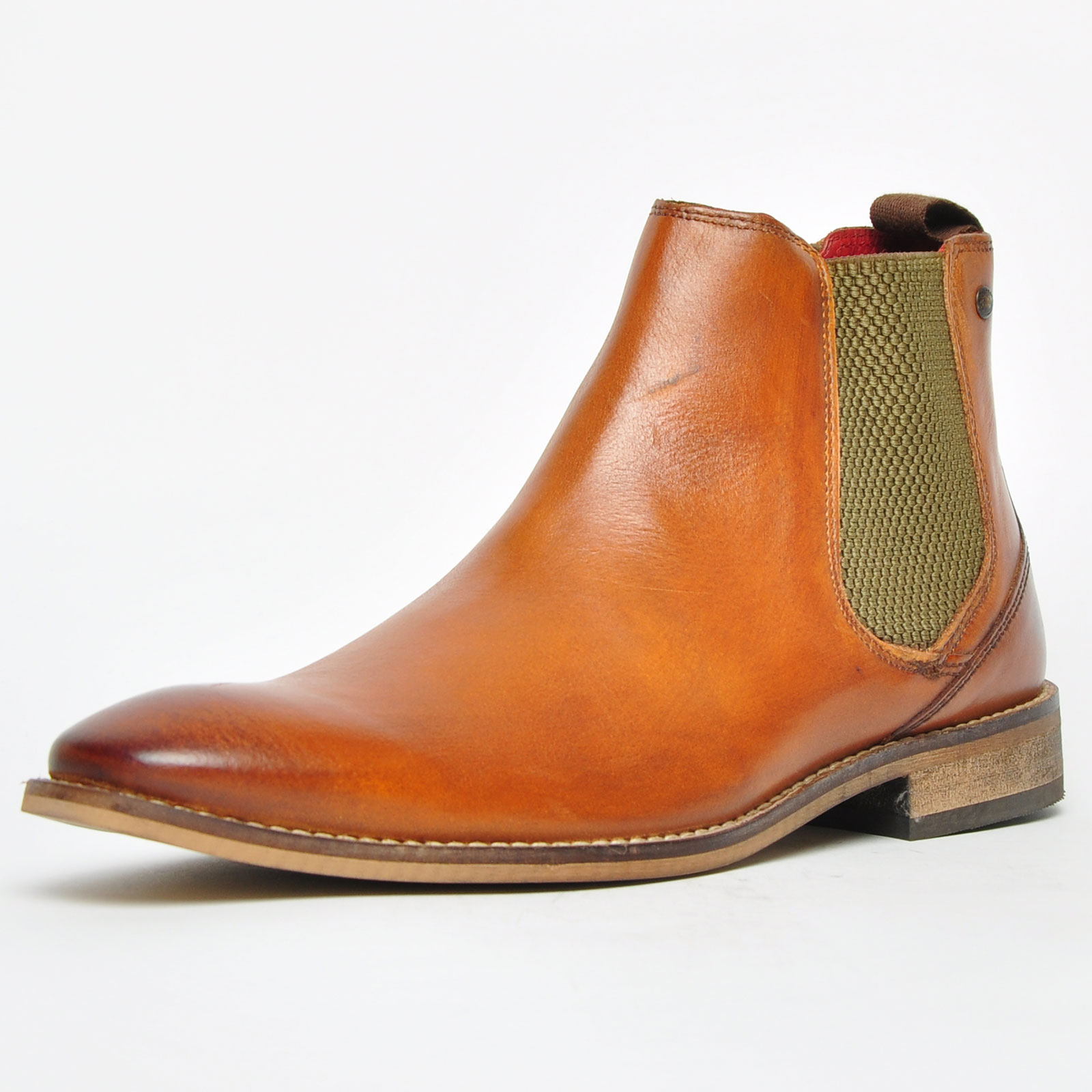 Base London Cheshire Men's Leather Designer Slip On Chelsea Boots Tan