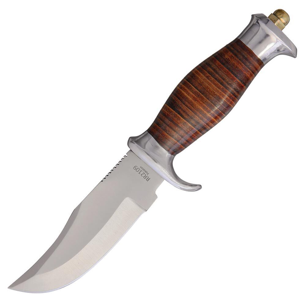 EXTAC AUSTRALIA Rough Rider Hunter Stacked Leather Bowie Fixed Blade Knife