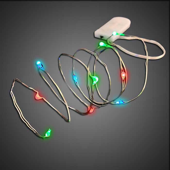 10 Colorful Fairy Light LED's on Copper Wire with Replaceable Batteries