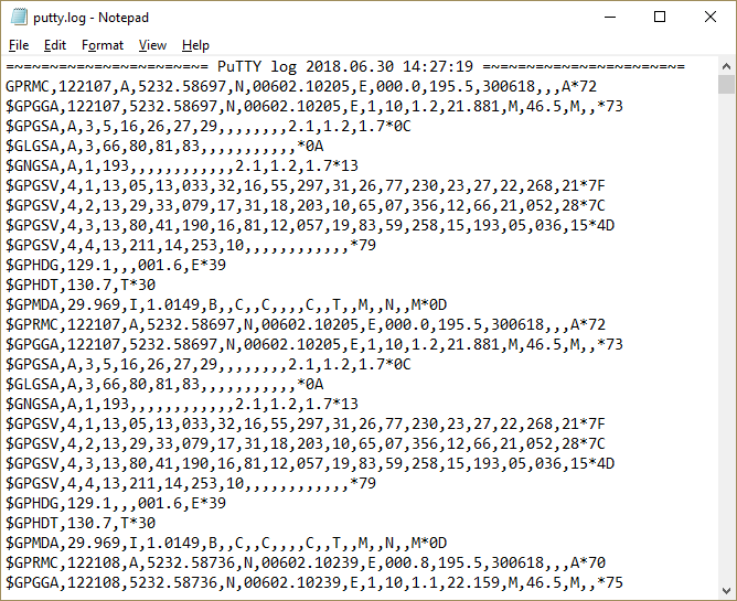 Logging incoming serial data using PuTTY
