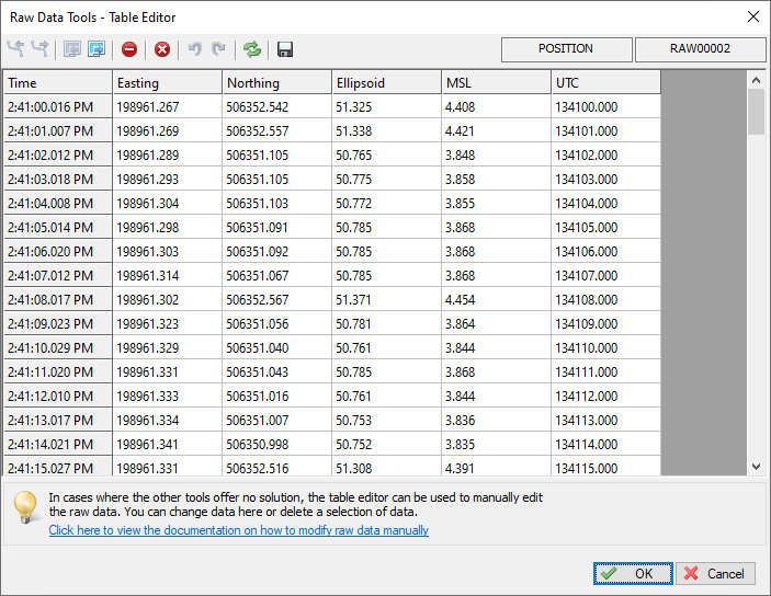 Table editor Eye4Software Hydromagic Hydrographic Survey Software