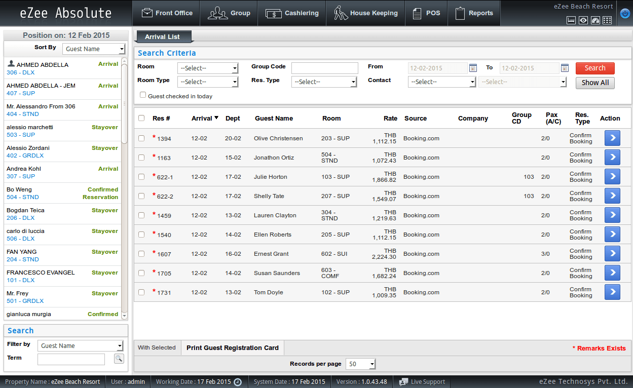 Screenshots of cloud pms system in PHP eZee Absolute