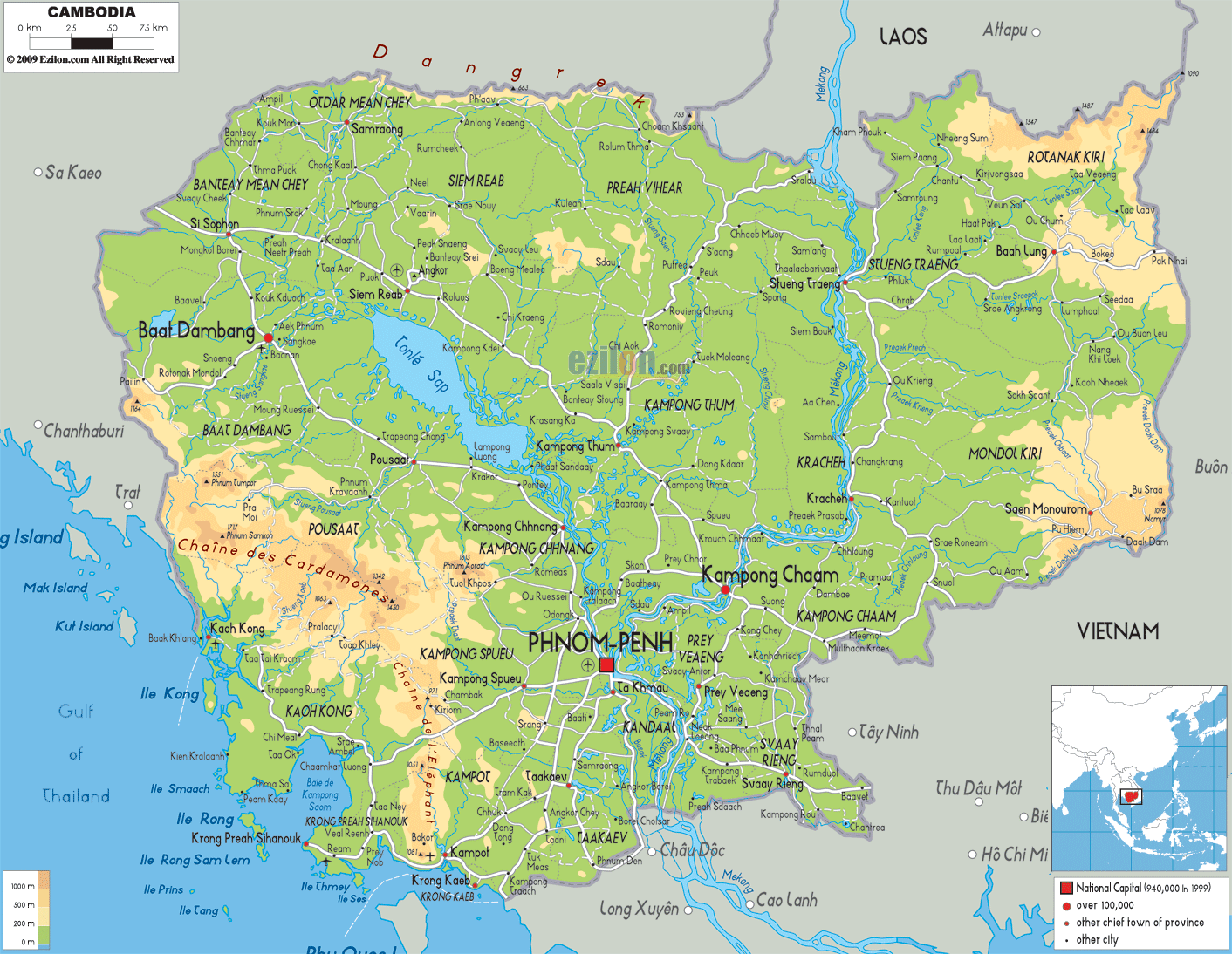 Physical Map Of Cambodia Physical Map of Cambodia Ezilon Maps