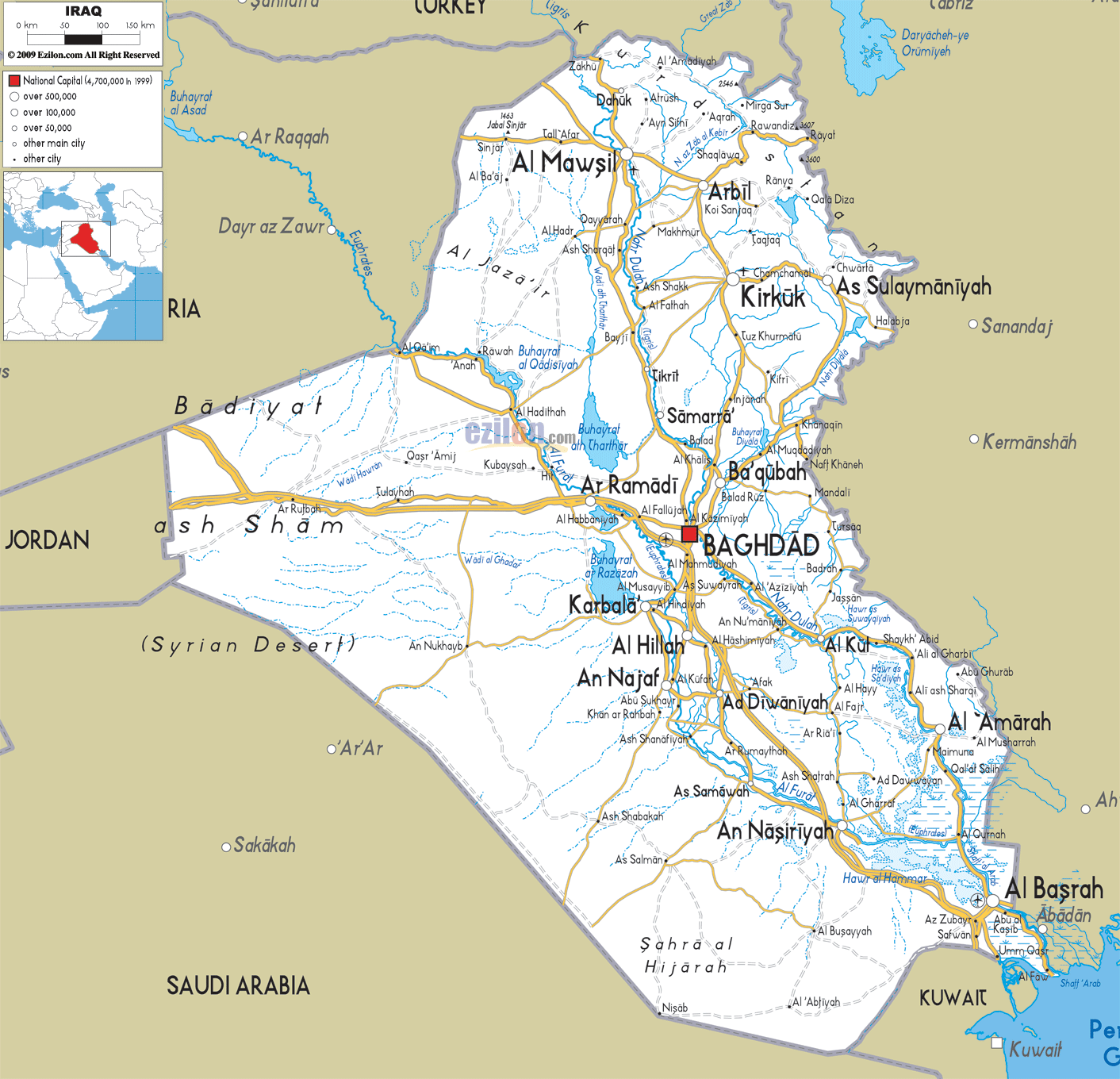 Detailed Clear Large Road Map of Iraq Ezilon Maps