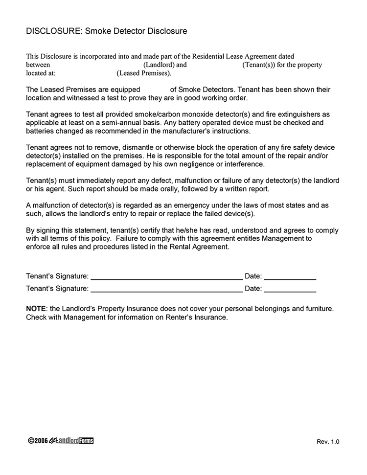 Fire Safety Device(s) Disclosure EZ Landlord Forms