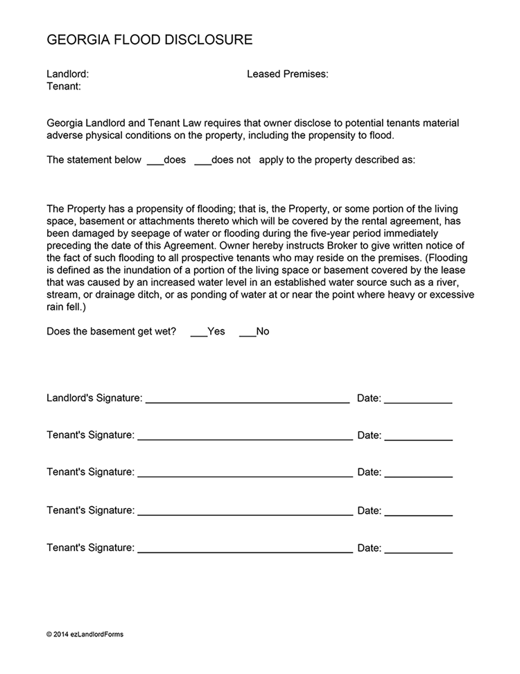 Flood Disclosure EZ Landlord Forms