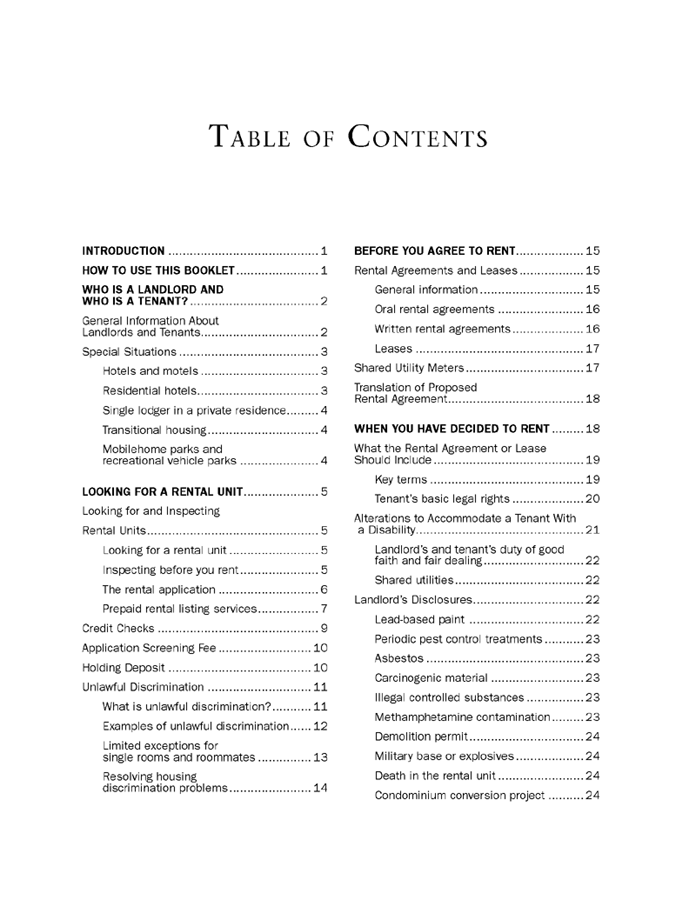 California Guide to Residential Tenants’ And Landlords’ Rights And