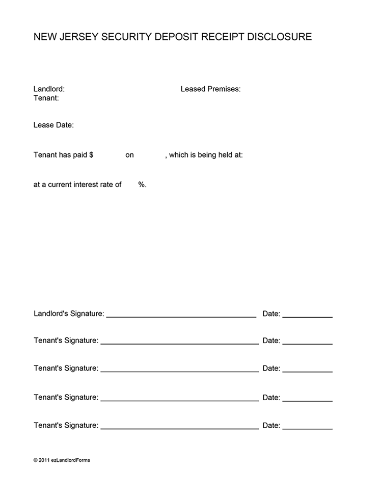 New Jersey Security Deposit Receipt Disclosure EZ Landlord Forms