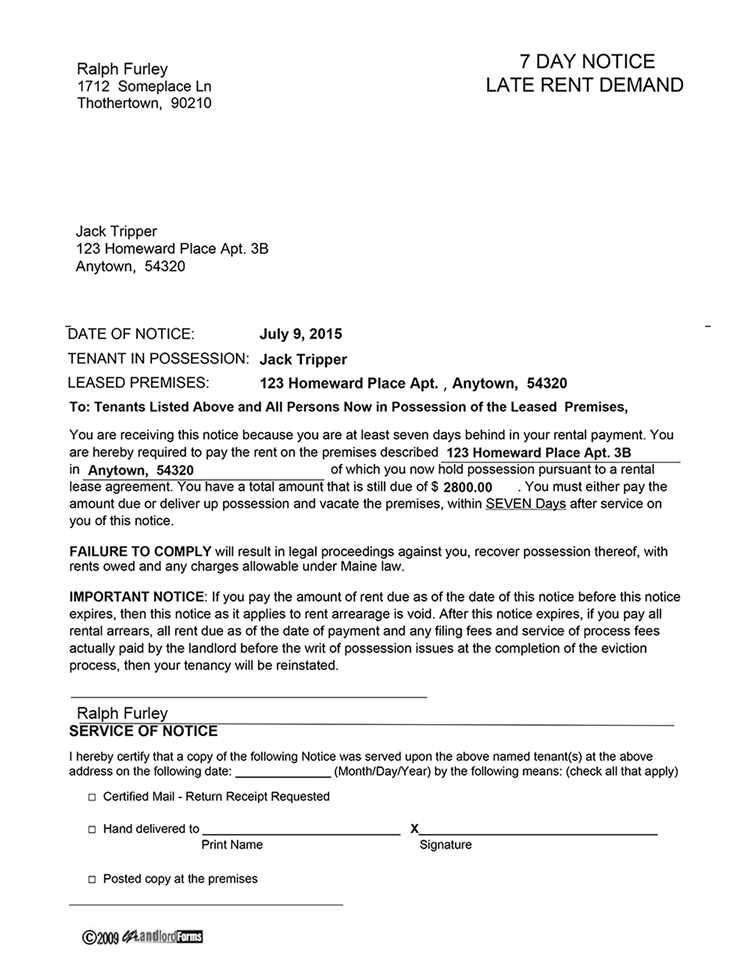 Maine 7 Day Demand for Rent EZ Landlord Forms