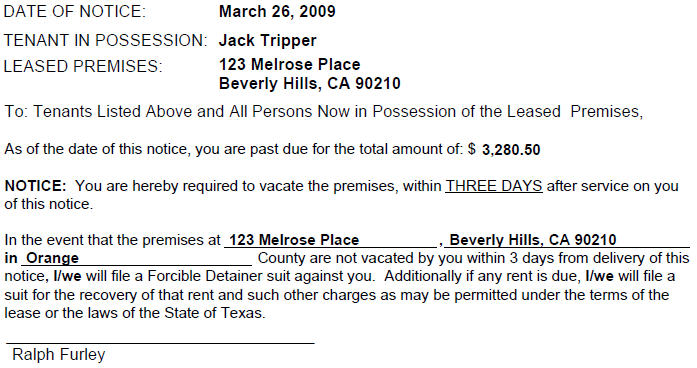 Texas Notice to Vacate for Unpaid Rent EZ Landlord Forms