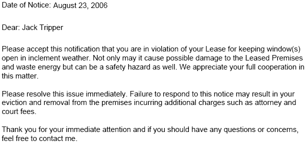 Sample Letter To Tenant To Clean Up Balcony