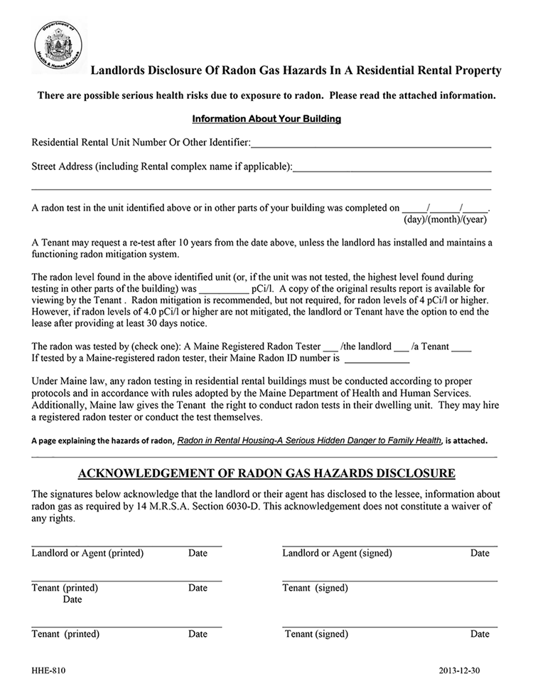 Maine Radon Disclosure EZ Landlord Forms