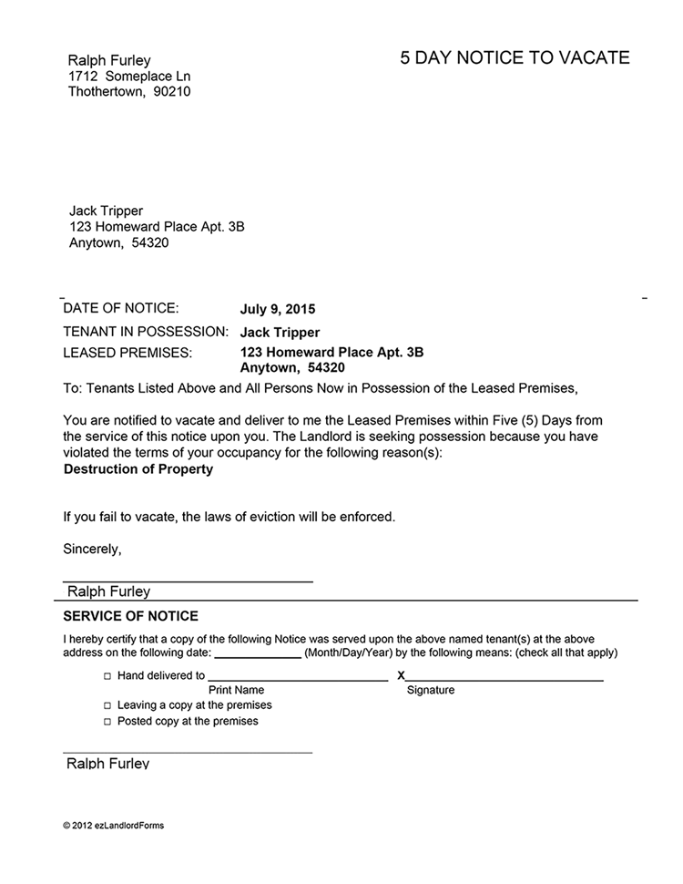 Louisiana 5 Day Notice To Vacate EZ Landlord Forms