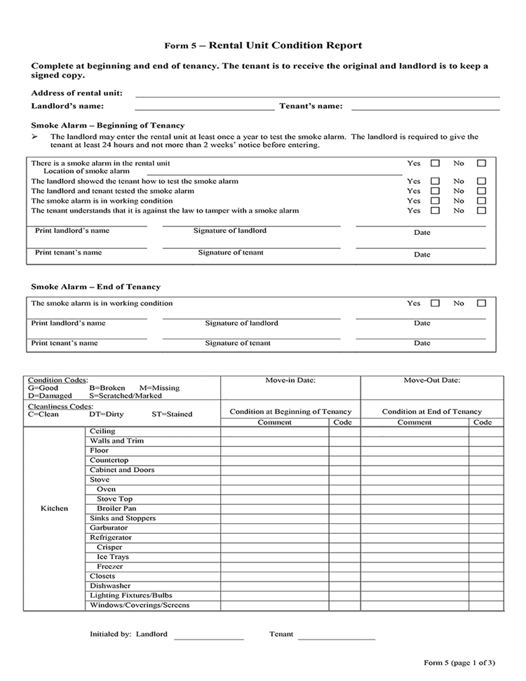 Manitoba Rental Unit Condition Report EZ Landlord Forms