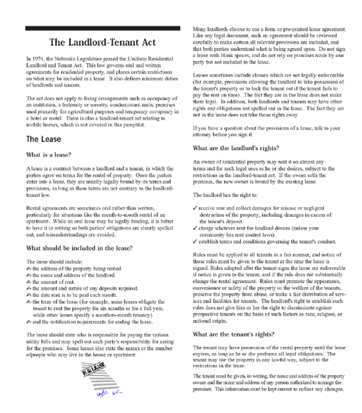 Nebraska LandlordTenant Information Brochure EZ Landlord Forms