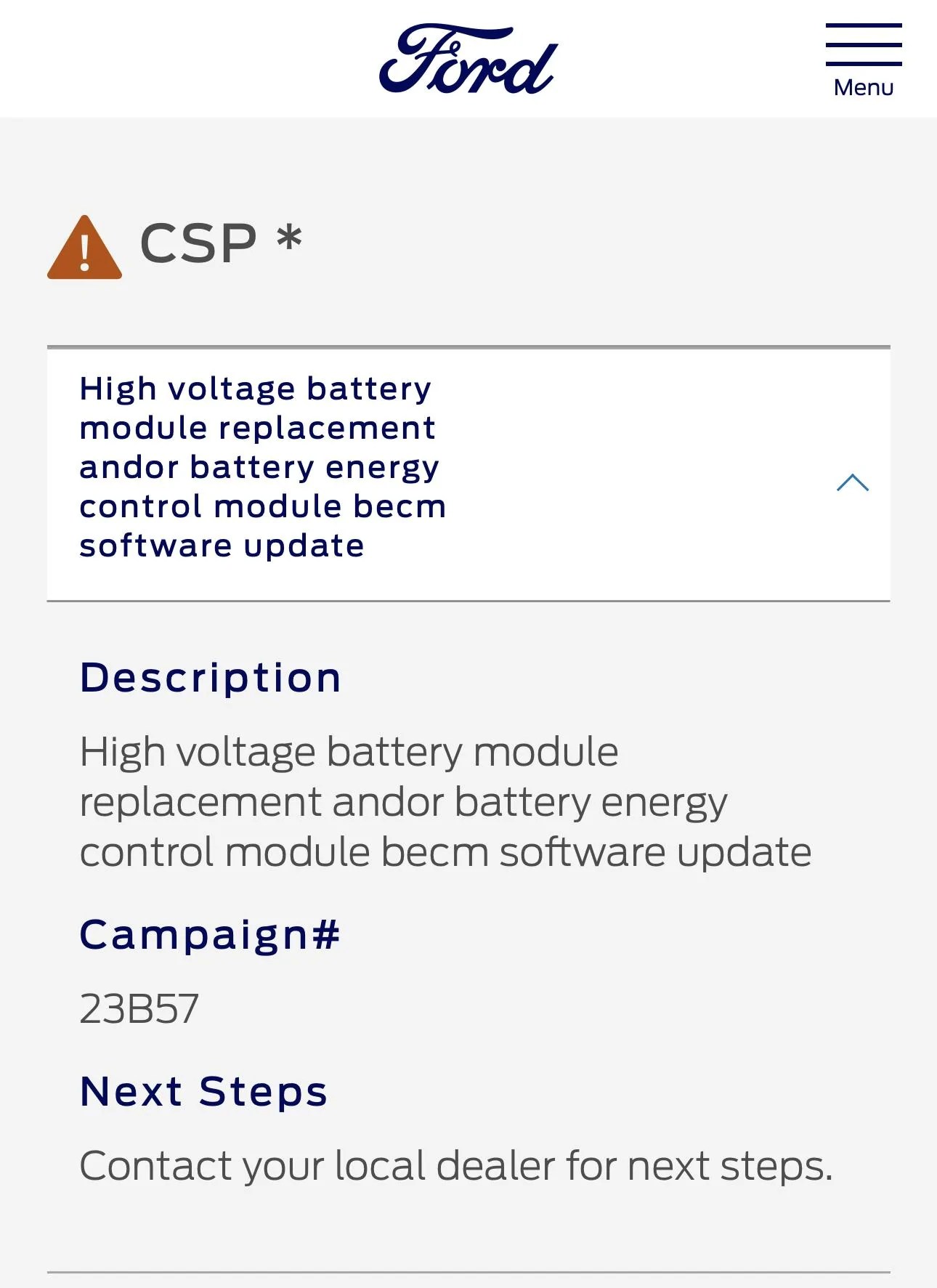 CSP23B57 for High Voltage Battery Notice Page 3 Ford Lightning