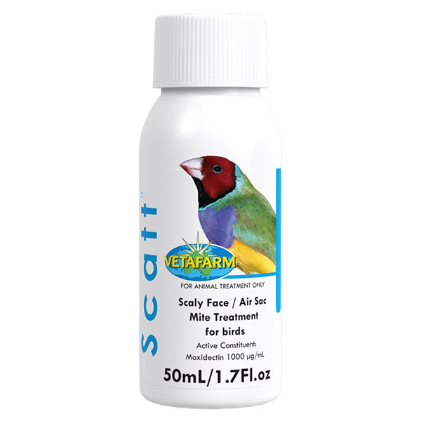 Vetafarm SCATT kills air sac mites and scaly mites safely and