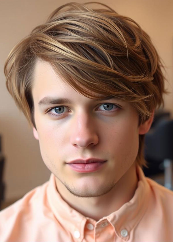 35 Modern Men Hairstyles Sandy Blonde with SideSwept Bangs